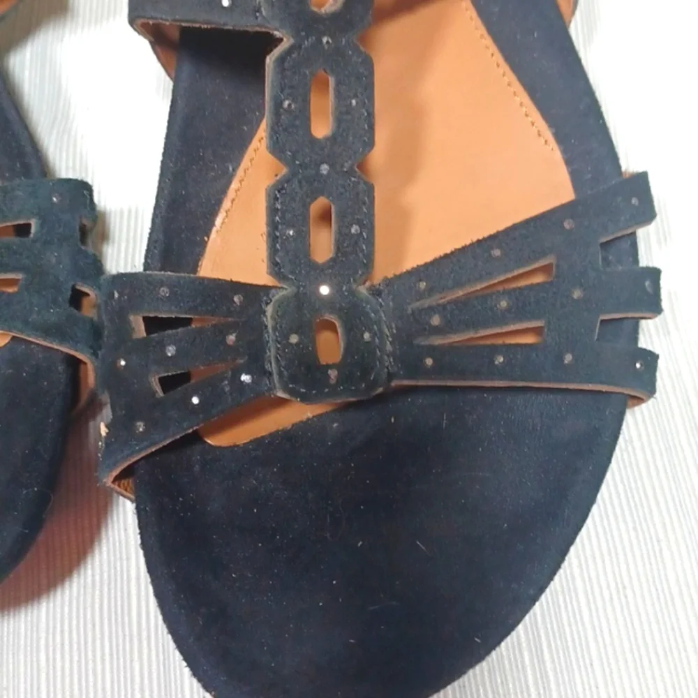 Sz 7 Earthies Black Leather Tica Sandal with Sparkles - Picture 6 of 8